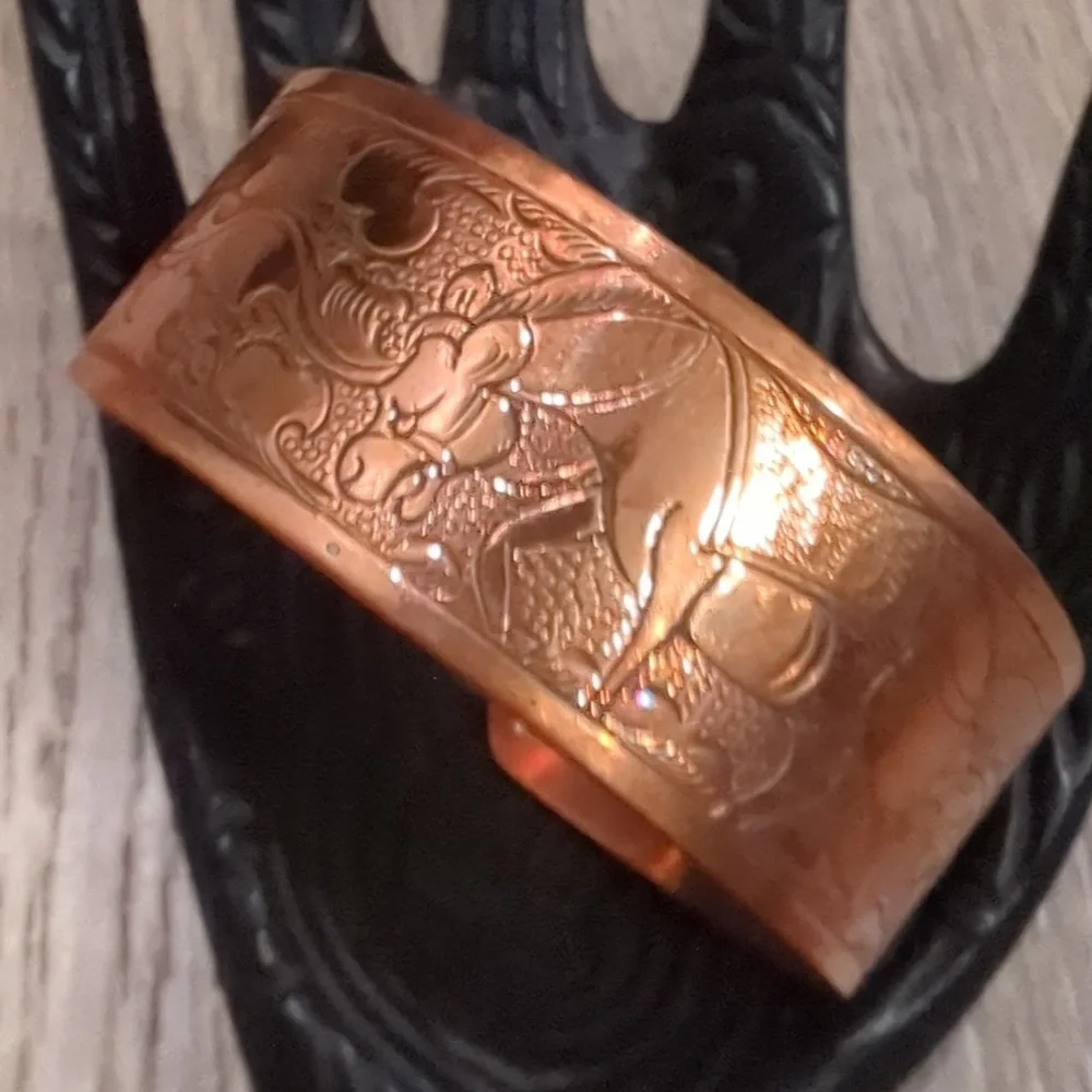 Vintage Copper Ethnic Story Etched Cuff